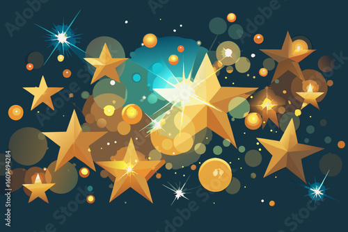 Shiny Bokeh Lights in the Shape of Stars and Circles vector illustration