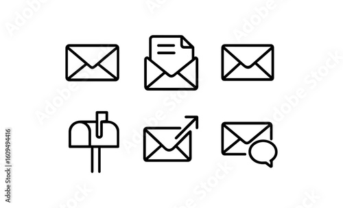 Minimalist mail and messaging icons set in linear style for digital and print use