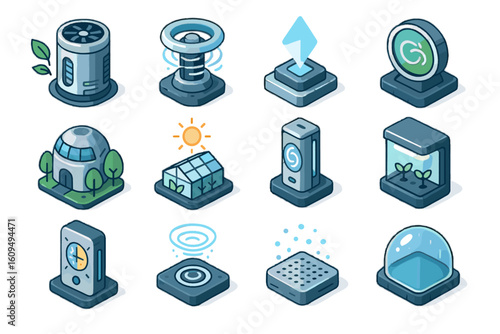 Futuristic technology icons collection with nature and energy elements