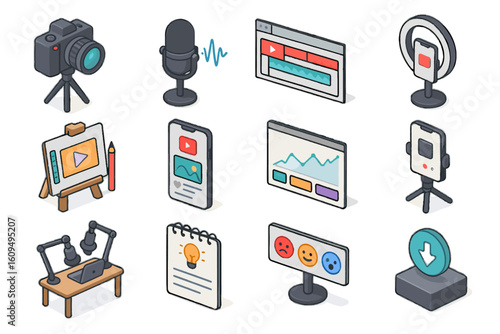 Digital content creation icons for multimedia and online sharing