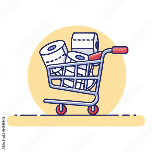Shopping cart filled with toilet paper rolls trolley