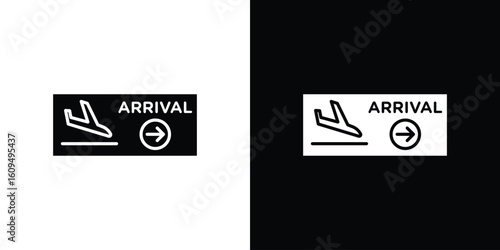 Airport arrival signs. black and white line icons pack.