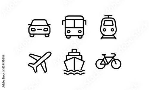 Set of minimalist transportation icons in linear style