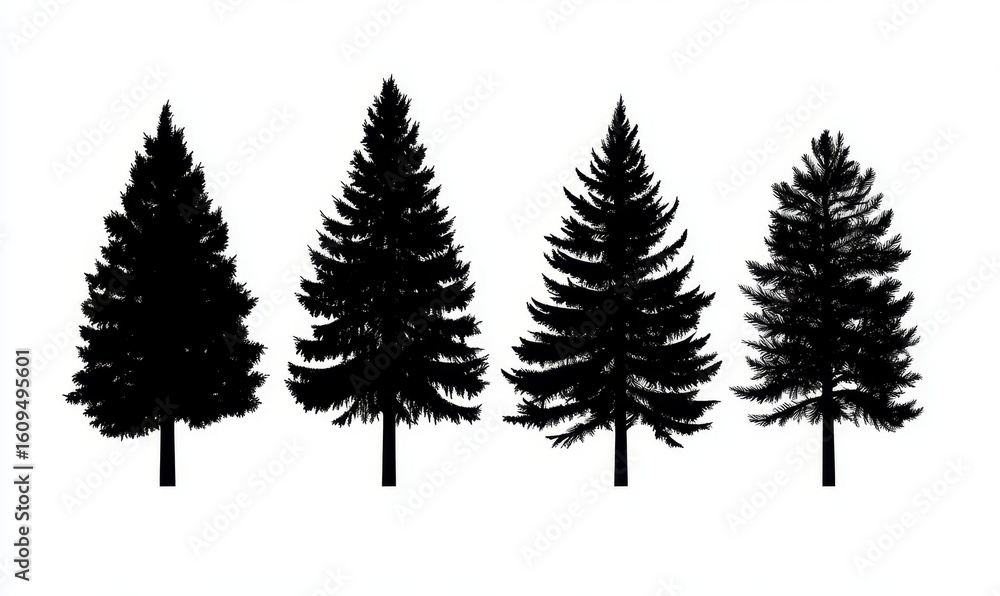 Obraz premium A winter forest landscape is depicted in a modern illustration of a green set of fir trees