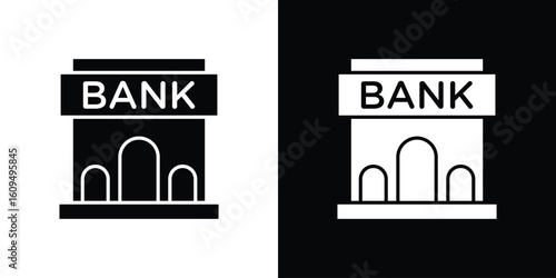 Bank building icon. black and white line icons pack.