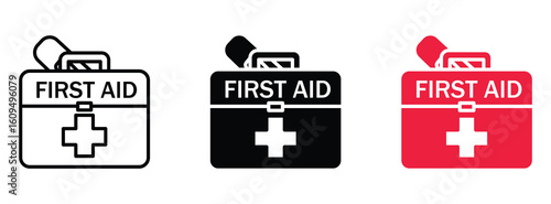 First aid kid box icon set. medical briefcase icon. medical bag icon. healthcare symbol. medical case icon. vector illustration on transparent background.