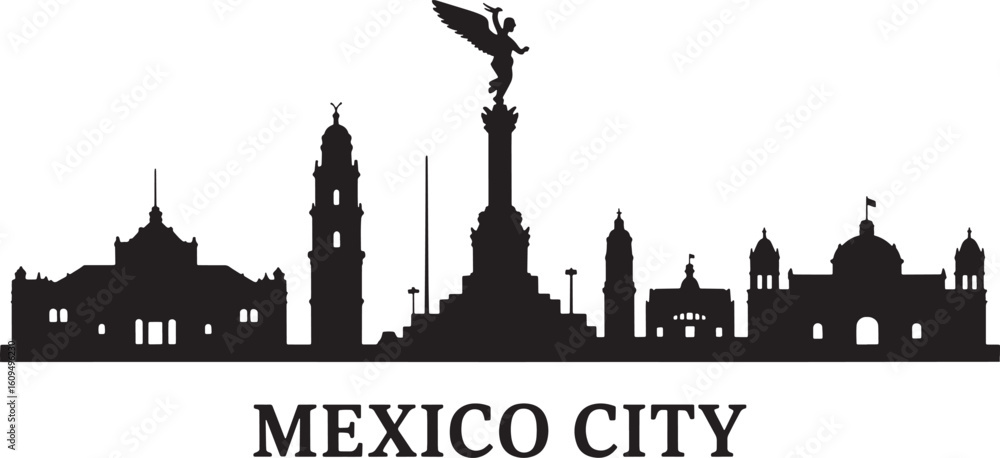 Obraz premium Mexico City Skyline Silhouette Vector Illustration Depicting Urban Landscape and Landmarks
