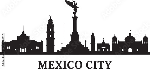 Mexico City Skyline Silhouette Vector Illustration Depicting Urban Landscape and Landmarks