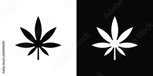 Cannabis leaf icon. black and white line icons pack.