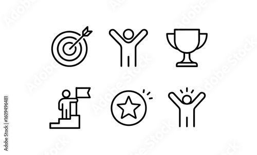 Achievement icons: success, goal, winner, celebration, trophy, victory