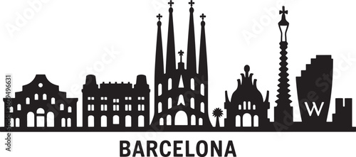 Barcelona Skyline Silhouette Vector Illustration of Cityscape Landmarks and Architecture