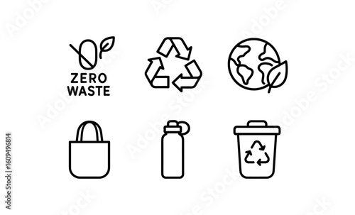 Eco-friendly line icons: recycle, earth, and sustainable lifestyle symbols
