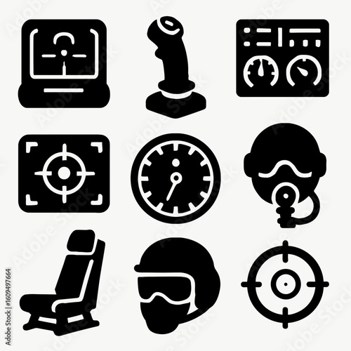 Collection of Black Silhouette Military and Tactical Icons on White Background