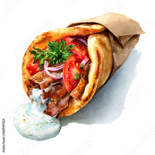 Gyro, watercolor painting, vector illustration, isolated on a white background.