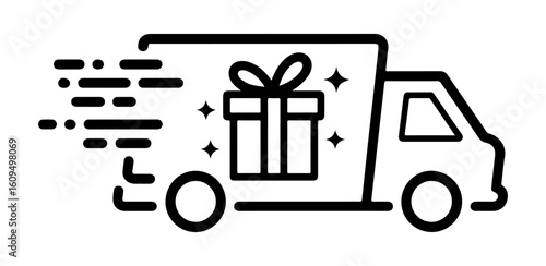delivery truck with gift box icon for express shipping