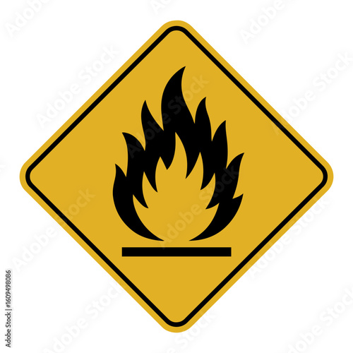 flammable substances warning sign in yellow diamond shape