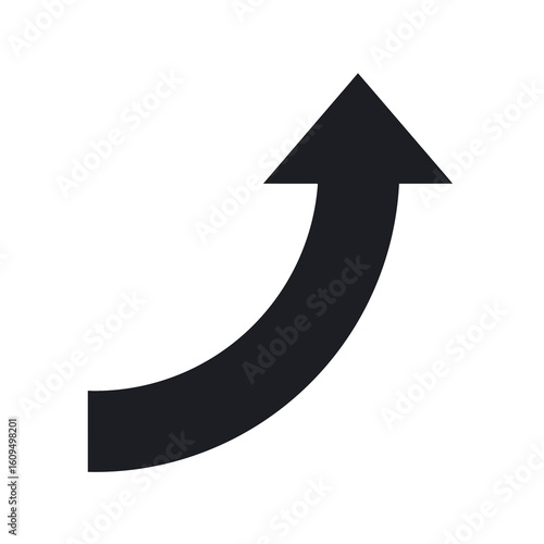 シンプルな斜めに曲がる矢印　黒