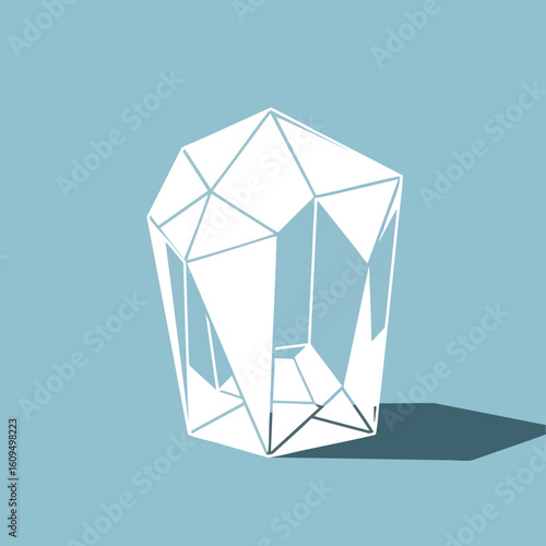 Geometric White Crystal with Angular Facets and Shadow.