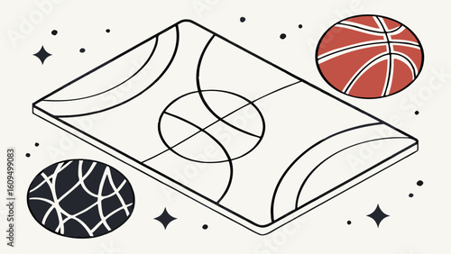 Basketball Court Vector with Hoops and Ball