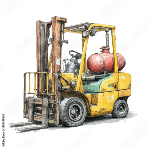 Watercolor vector illustration of Forklift, isolated on white background.