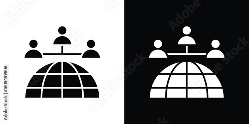 Global leadership icon. black and white line icons pack.