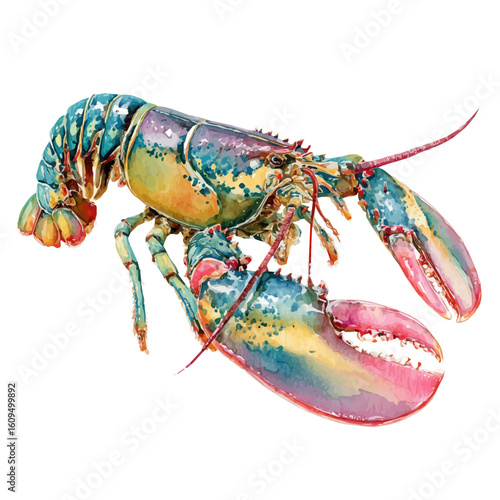 Lobster Thermidor in watercolor style, vector illustration, isolated on white background.