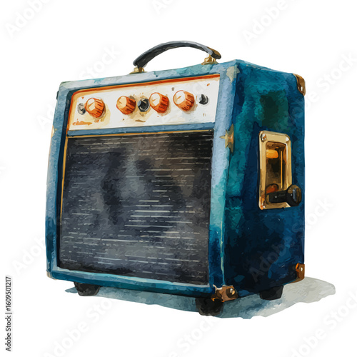 Watercolor vector illustration of Amplifier, isolated on white background.