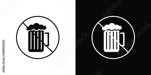 No alcohol sign. black and white line icons pack.