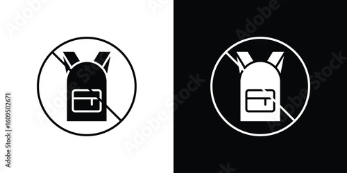 No backpacks allowed signs. black and white line icons pack.