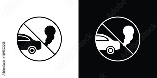 No exhaust gases signs. black and white line icons pack.