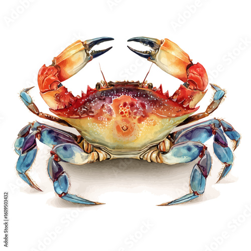 Crab in watercolor style, vector illustration, isolated on white background.