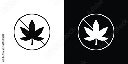 No Marijuana signs. black and white line icons pack.