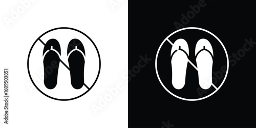 No sandals signs. black and white line icons pack.