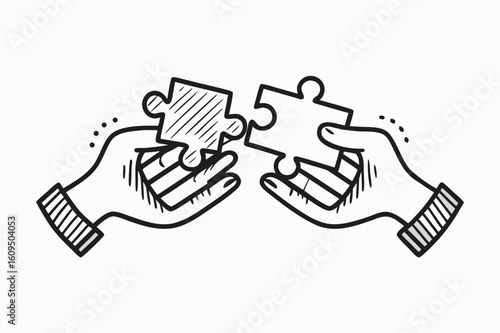 Hands connecting puzzle pieces together