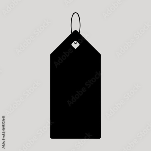 Simple black tag with string on light gray background