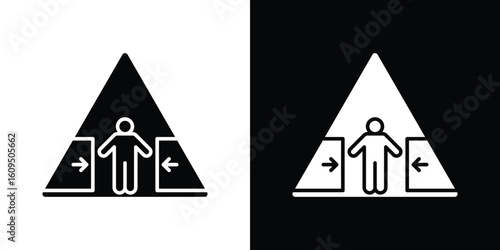 Risk of crushing warning signs. black and white line icons pack.