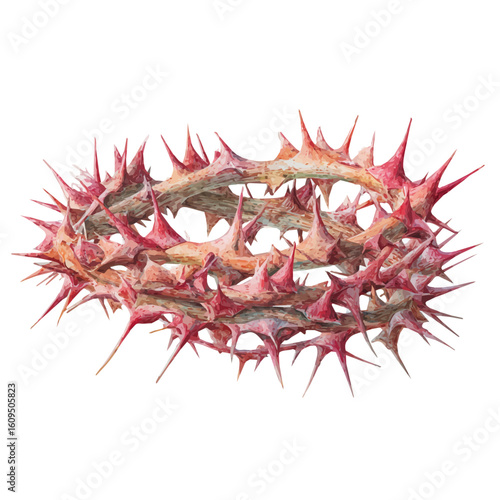 Watercolor vector illustration of Crown Of Thorns, isolated on white background.
