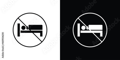 Sleepover ban signs. black and white line icons pack.