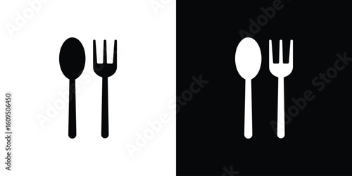 Spoon and Fork icon. black and white line icons pack.