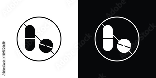 Stop using illegal drugs signs. black and white line icons pack.