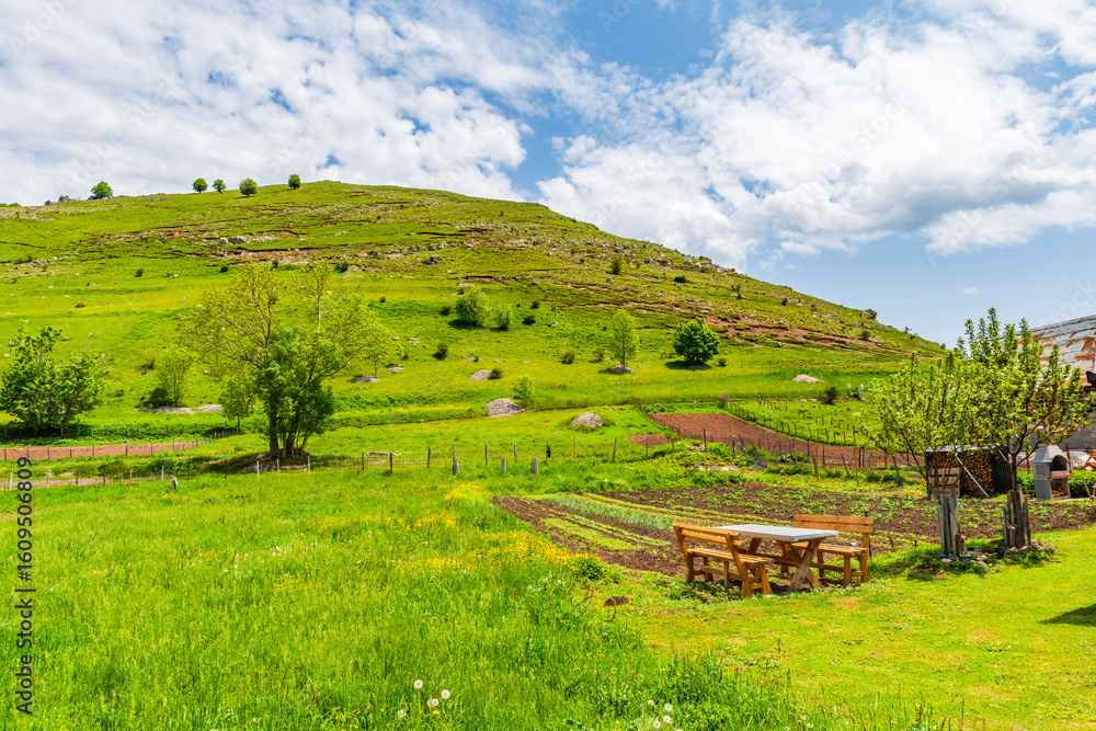 Obraz premium Rural landscape in Lukomir, the highest village in Bosnia-Herzegovina