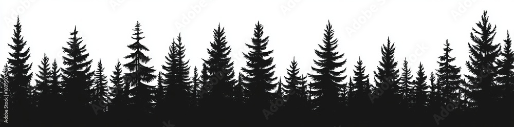 Obraz premium A modern white background showcases a forest of Christmas fir trees, with a coniferous spruce panorama and a park of evergreen wood