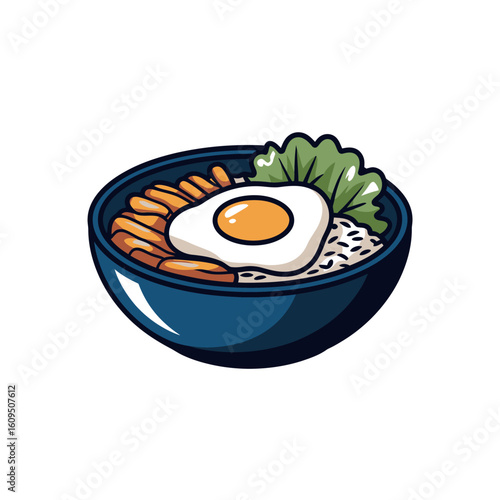 Vibrant korean bibimbap food illustration