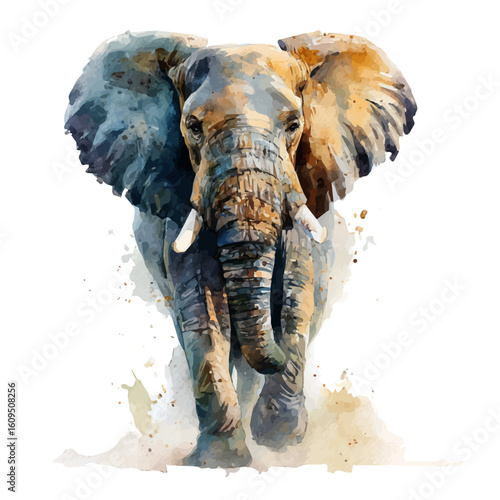 Watercolor vector illustration of Elephant, isolated on white background.