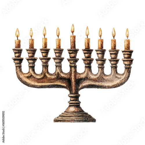 A watercolor painting of Menorah, vector illustration on white background.