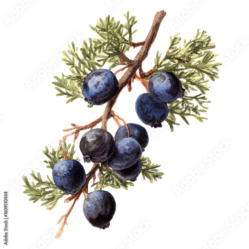 Juniper Berry in watercolor style, vector illustration, isolated on white background.