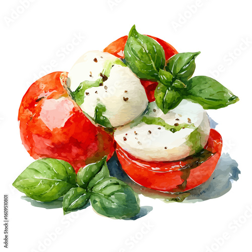 A watercolor painting of Caprese Salad, vector illustration on white background.