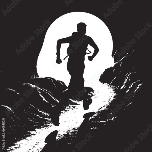 Silhouette of a Runner in a Cave A Depiction of Athleticism and Exploration in Nature