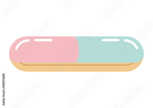Colorful éclair-shaped dessert with text on light background and copy space