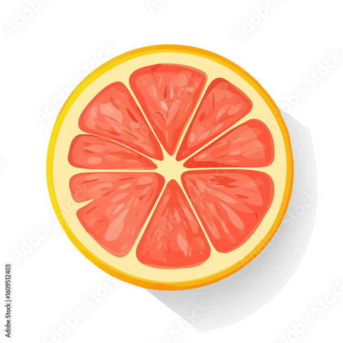  A Minimalistic 2D flat icon featuring a sliced grapefruit, clean vector design, simple illustration style, isolated on a white background, modern element in vector and EPS format. simple design